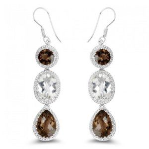 24.84ctw Genuine Quartz Brown & White Earrings